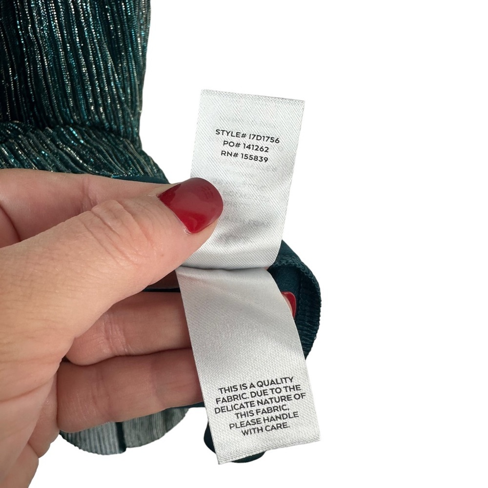 NWT LULUS Sz L Women Ailey Metallic Gold Teal Twist Back Skater Dress L 17D1756 - Picture 7 of 16